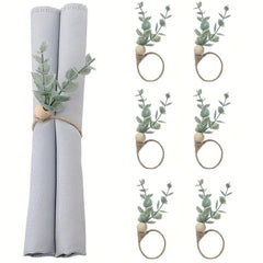 6pcs Eucalyptus Wooden Napkin Rings Boho Leaf Wood Bead Farmhouse Spring