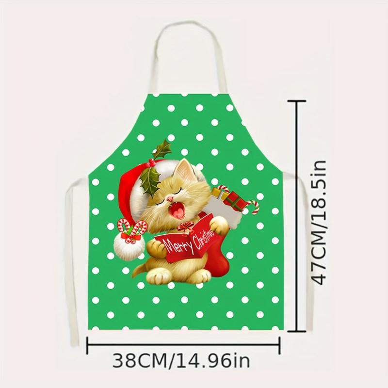Polyester Apron Merry Christmas Cat Pattern Stain Resistant Sleeveless Cooking