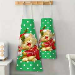 Polyester Apron Merry Christmas Cat Pattern Stain Resistant Sleeveless Cooking