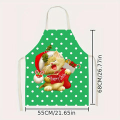 Polyester Apron Merry Christmas Cat Pattern Stain Resistant Sleeveless Cooking