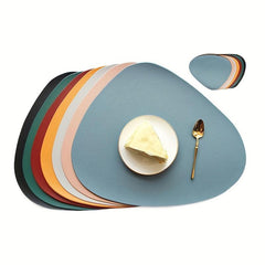4pcs Leather Place Mats Water Drop Shaped Placemats Solid Style Placemat