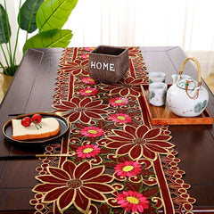 Polyester Table Runner Embroidered European Style Tablecloth Solid Cover