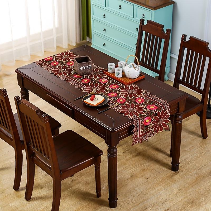 Polyester Table Runner Embroidered European Style Tablecloth Solid Cover
