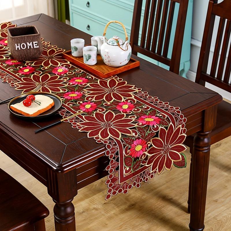 Polyester Table Runner Embroidered European Style Tablecloth Solid Cover