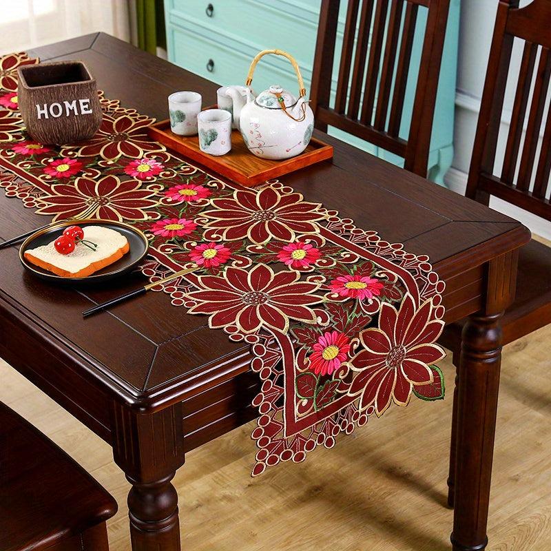 Polyester Table Runner Embroidered European Style Tablecloth Solid Cover