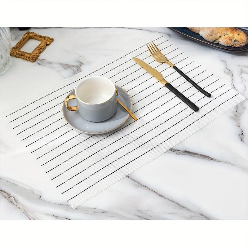 Woven Striped Placemats Set of 12 Washable Reusable Anti-fouling Table Mats