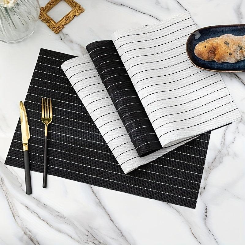 Woven Striped Placemats Set of 12 Washable Reusable Anti-fouling Table Mats