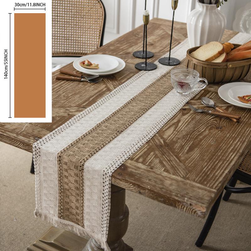 Polyester Blend Table Runner with Fringe and Tassels