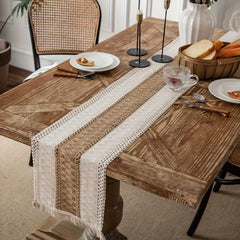 Polyester Blend Table Runner with Fringe and Tassels