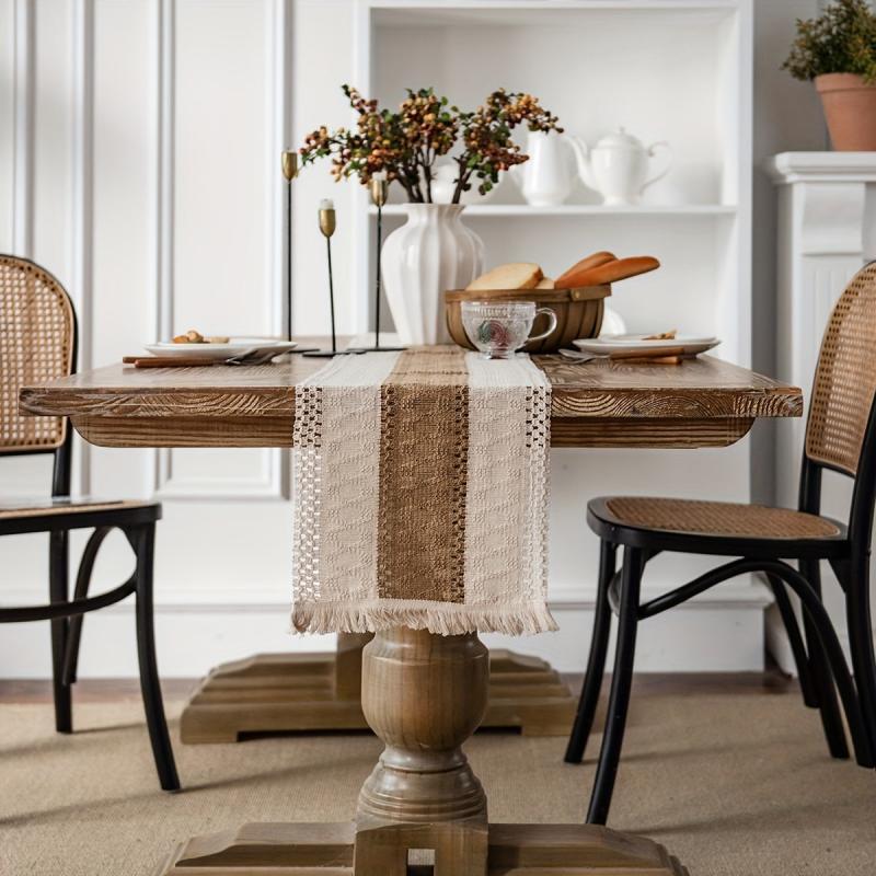 Polyester Blend Table Runner with Fringe and Tassels