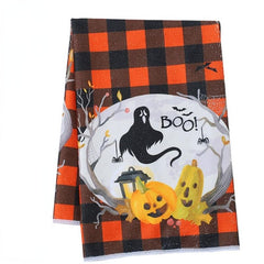 2pcs Halloween Hand Towels Orange Plaid Design Microfiber Pumpkin Dish Towels