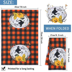 2pcs Halloween Hand Towels Orange Plaid Design Microfiber Pumpkin Dish Towels