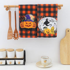 2pcs Halloween Hand Towels Orange Plaid Design Microfiber Pumpkin Dish Towels