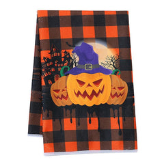 2pcs Halloween Hand Towels Orange Plaid Design Microfiber Pumpkin Dish Towels