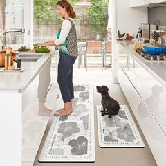 Comfortable Floral Leather Kitchen Rug Non Slip Waterproof