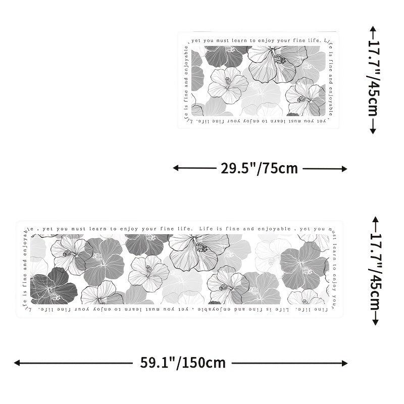Comfortable Floral Leather Kitchen Rug Non Slip Waterproof