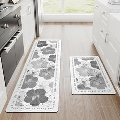 Comfortable Floral Leather Kitchen Rug Non Slip Waterproof