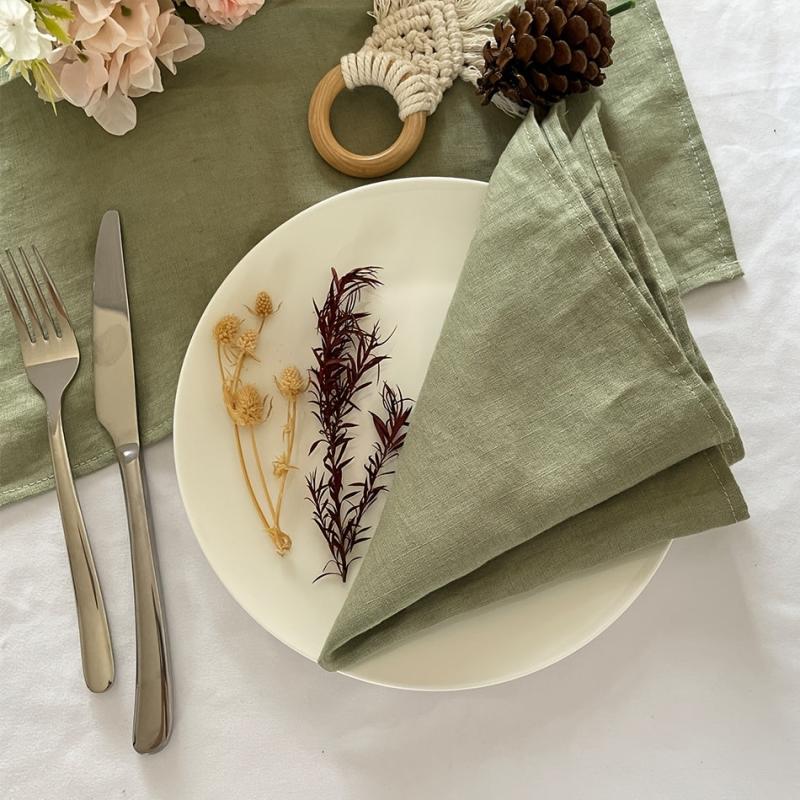 6pcs Plain Linen Napkins Absorbent Skin-Friendly Table Decor