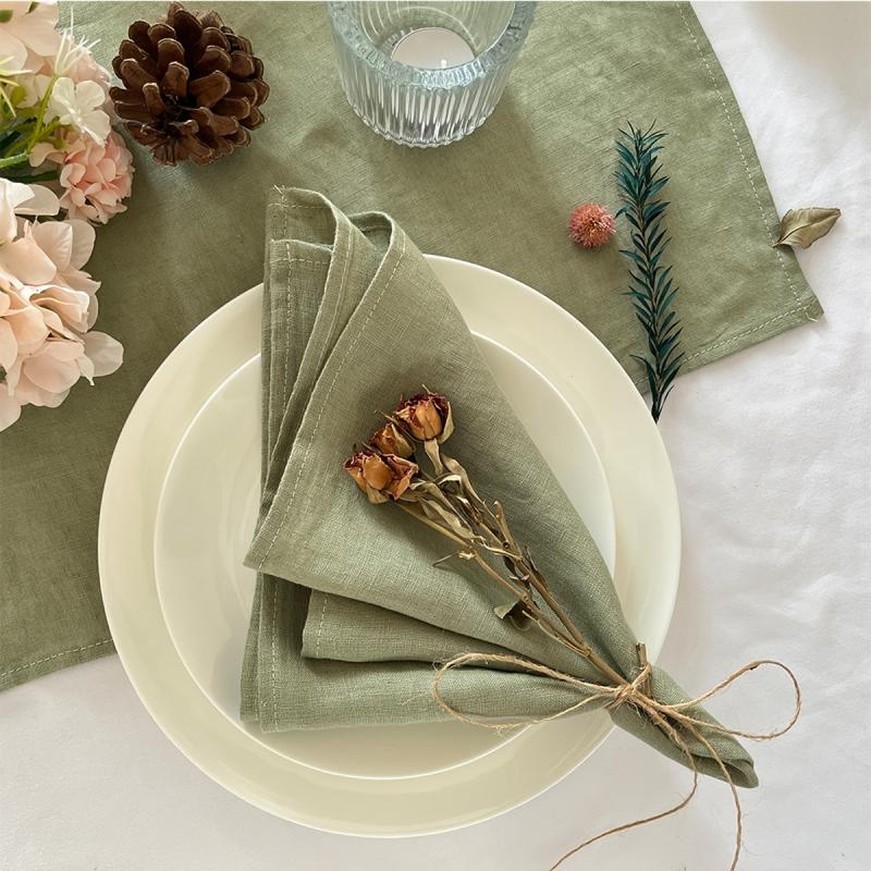 6pcs Plain Linen Napkins Absorbent Skin-Friendly Table Decor