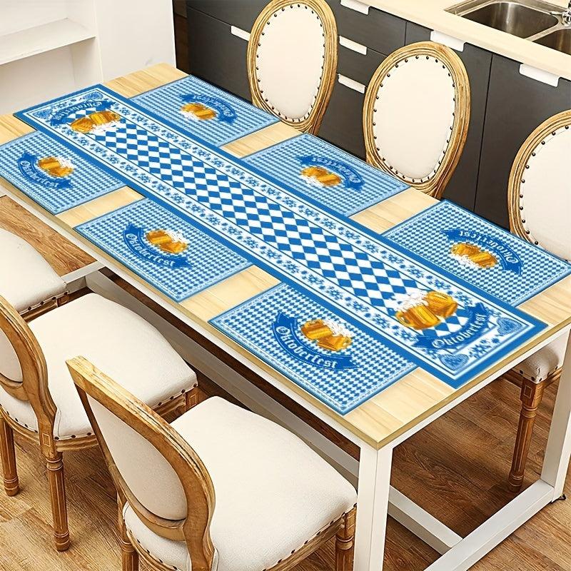 Plaid Geometric Table Runner Set - 4pcs Polyester Table Runner Placemats