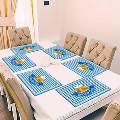 Plaid Geometric Table Runner Set - 4pcs Polyester Table Runner Placemats