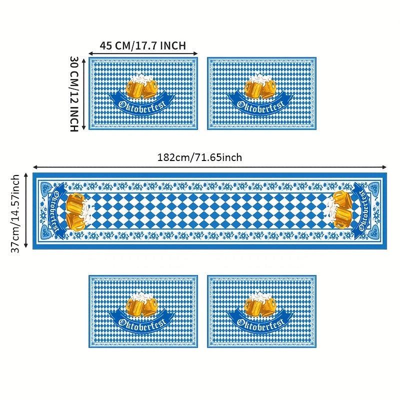 Plaid Geometric Table Runner Set - 4pcs Polyester Table Runner Placemats