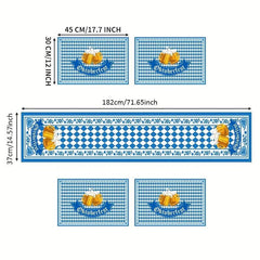 Plaid Geometric Table Runner Set - 4pcs Polyester Table Runner Placemats
