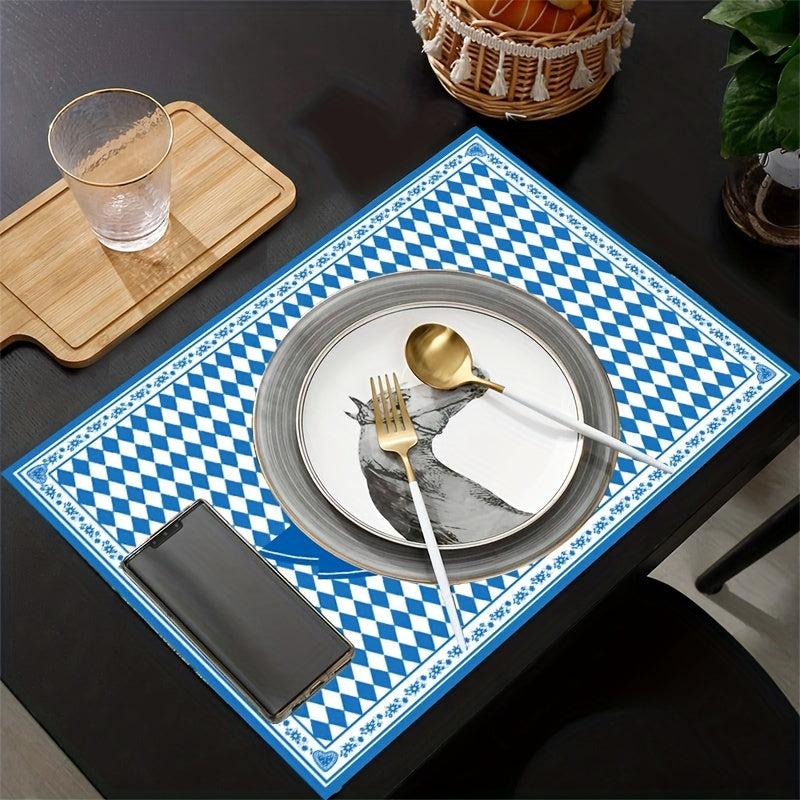 Plaid Geometric Table Runner Set - 4pcs Polyester Table Runner Placemats