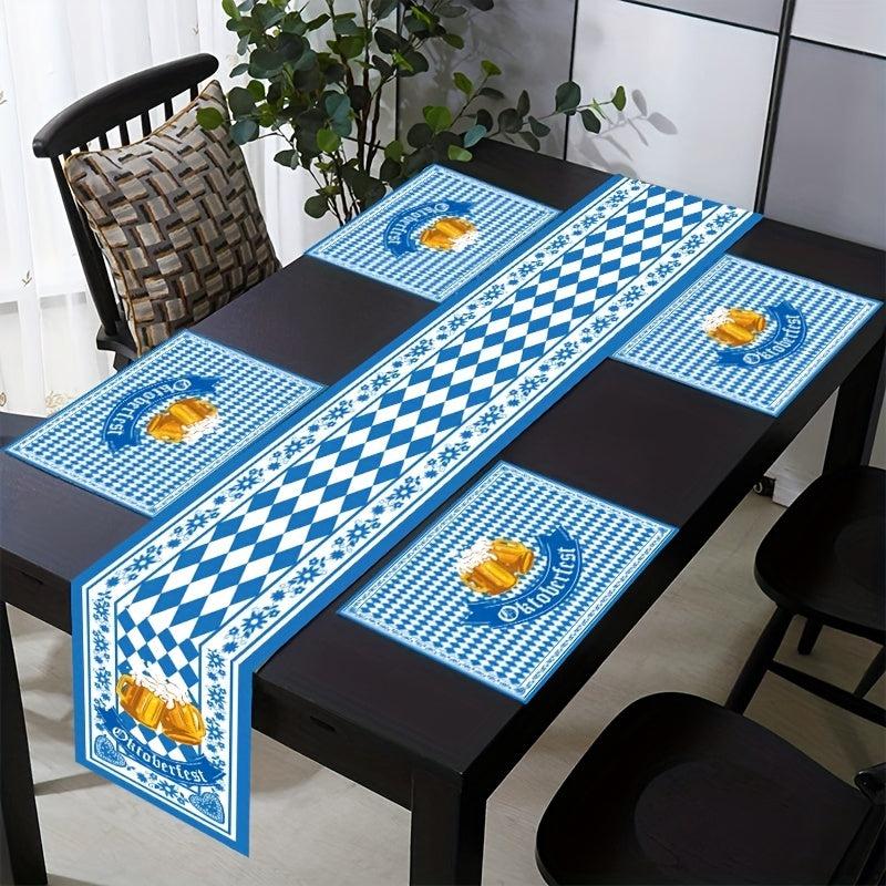 Plaid Geometric Table Runner Set - 4pcs Polyester Table Runner Placemats