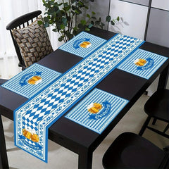 Plaid Geometric Table Runner Set - 4pcs Polyester Table Runner Placemats