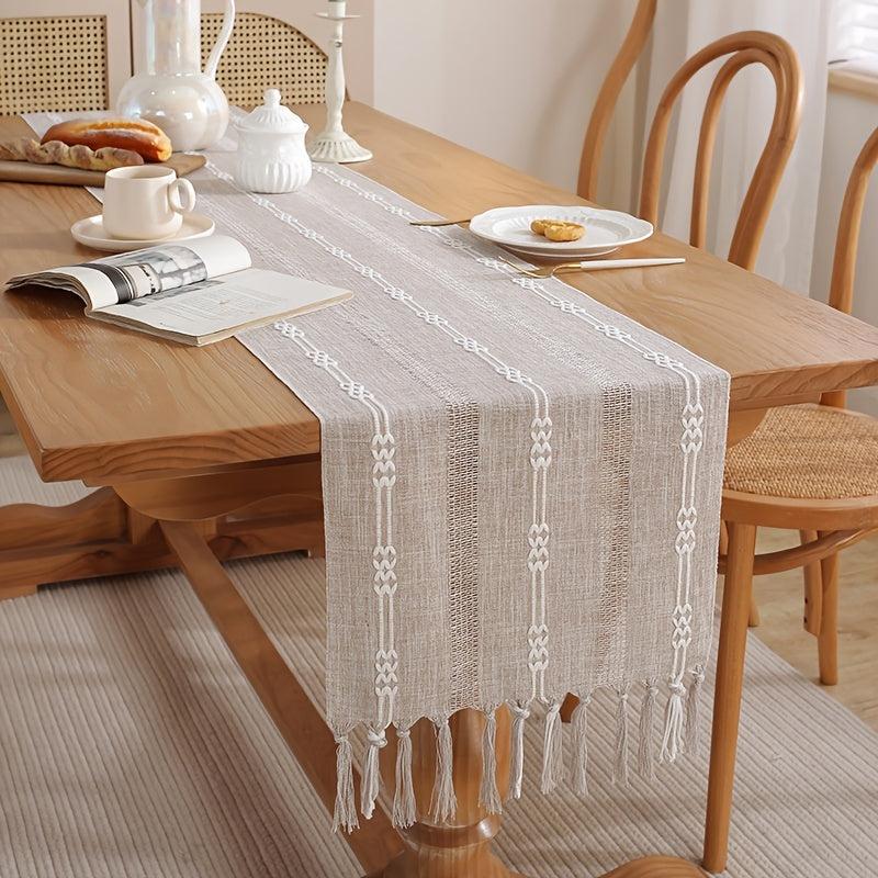 Hand Woven Linen Table Runner for Boho Weddings and Farmhouse Dining