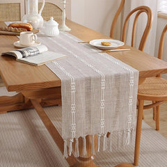 Hand Woven Linen Table Runner for Boho Weddings and Farmhouse Dining
