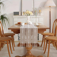 Hand Woven Linen Table Runner for Boho Weddings and Farmhouse Dining