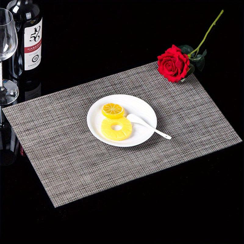 6pcs Vinyl PVC Woven Striped Placemat Waterproof Dustproof Anti scald