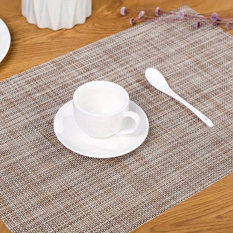 6pcs Vinyl PVC Woven Striped Placemat Waterproof Dustproof Anti scald