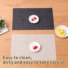 6pcs Vinyl PVC Woven Striped Placemat Waterproof Dustproof Anti scald