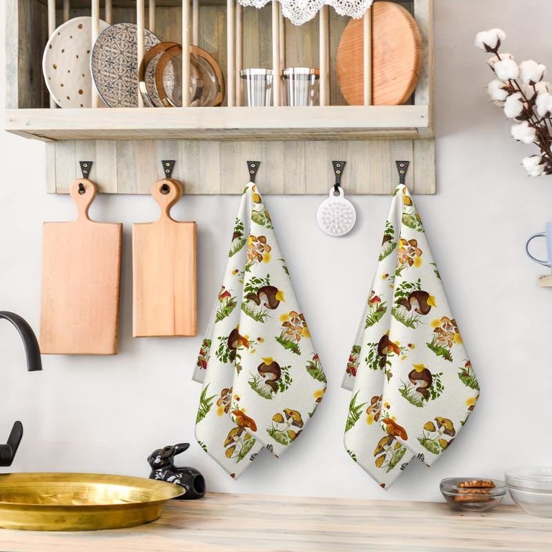 2pcs Microfiber Mushroom Pattern Hand Towels