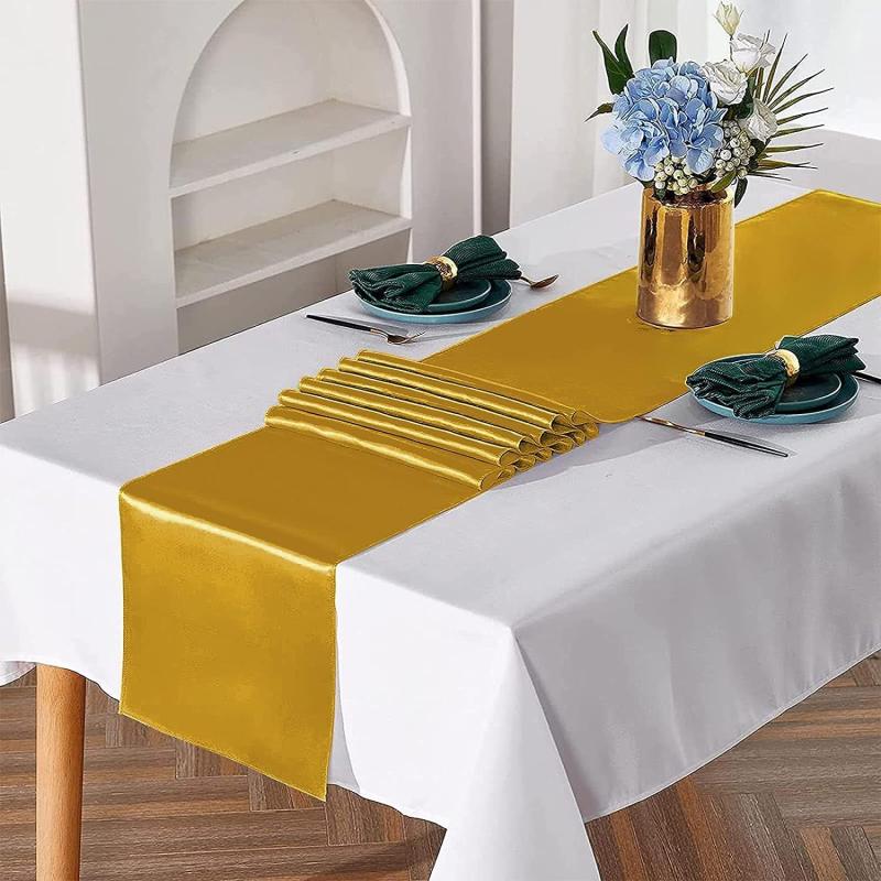1pc Satin Table Runner Halloween Decor Wedding Reception Banquet Bright Silk Fab