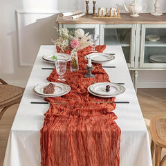 Polyester Table Runner Balinese Pleated Style Solid Table Cover
