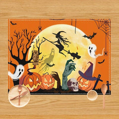 4pcs Halloween Placemats Set Rustic Orange Halloween Place Mats