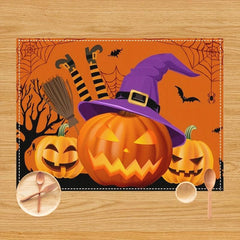 4pcs Halloween Placemats Set Rustic Orange Halloween Place Mats