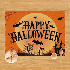 4pcs Halloween Placemats Set Rustic Orange Halloween Place Mats