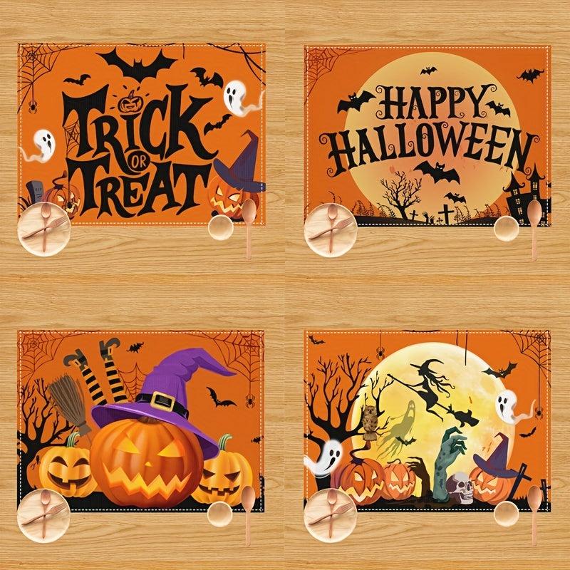 4pcs Halloween Placemats Set Rustic Orange Halloween Place Mats