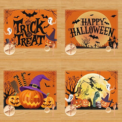 4pcs Halloween Placemats Set Rustic Orange Halloween Place Mats