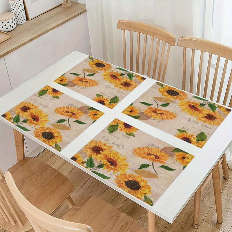 Bohemian Linen Placemat Sunflower Pattern Table Mat Set for Kitchen Restaurant