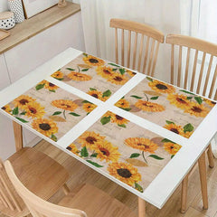 Bohemian Linen Placemat Sunflower Pattern Table Mat Set for Kitchen Restaurant