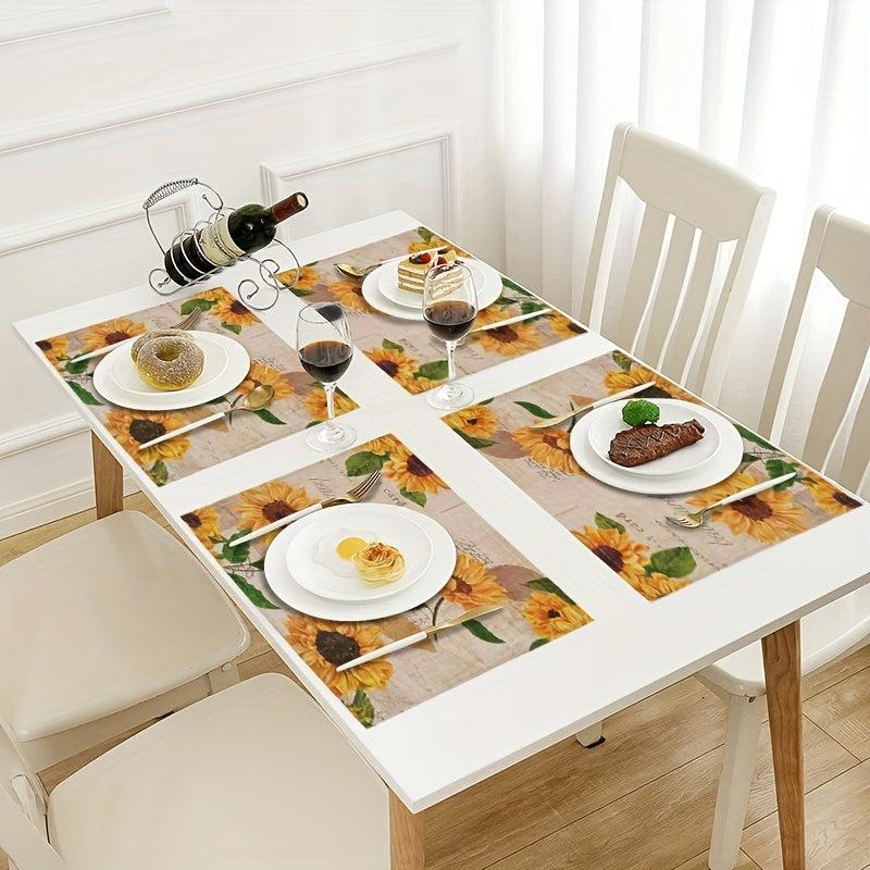 Bohemian Linen Placemat Sunflower Pattern Table Mat Set for Kitchen Restaurant