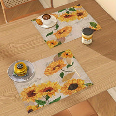 Bohemian Linen Placemat Sunflower Pattern Table Mat Set for Kitchen Restaurant