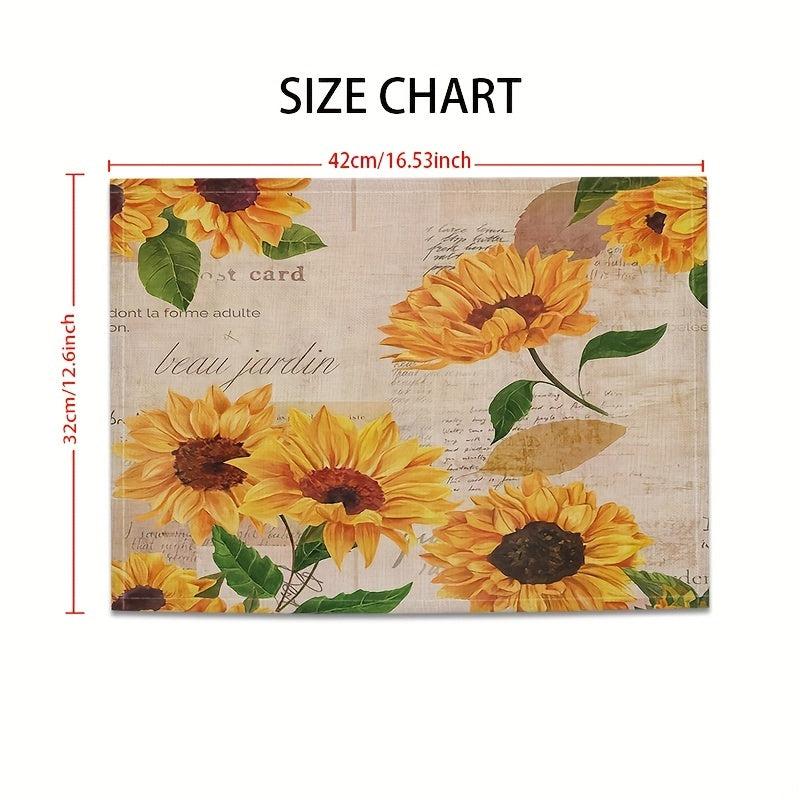 Bohemian Linen Placemat Sunflower Pattern Table Mat Set for Kitchen Restaurant
