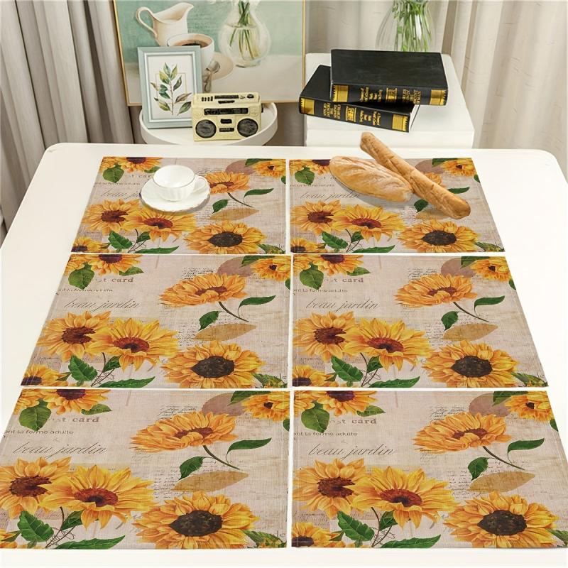 Bohemian Linen Placemat Sunflower Pattern Table Mat Set for Kitchen Restaurant